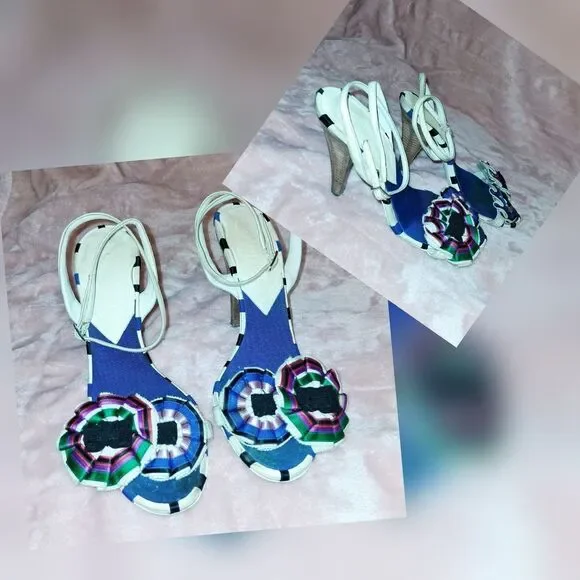 CHANEL Multi-Colored Summer Heels Size 38 - Picture 1 of 12